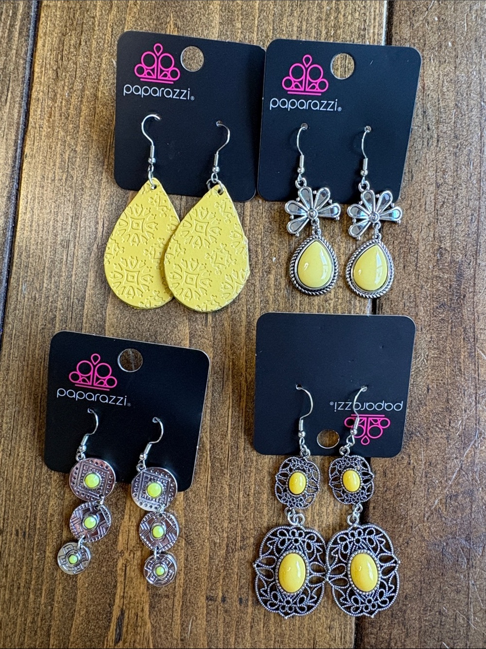 Paparazzi Yellow and Silver Earring Lot - 4 Pairs